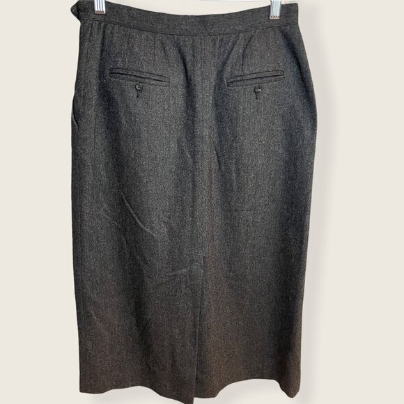 Vintage 80s Liz Claiborne Straight Gray Wool Blend Pleated Skirt with Pockets - Picture 2 of 10